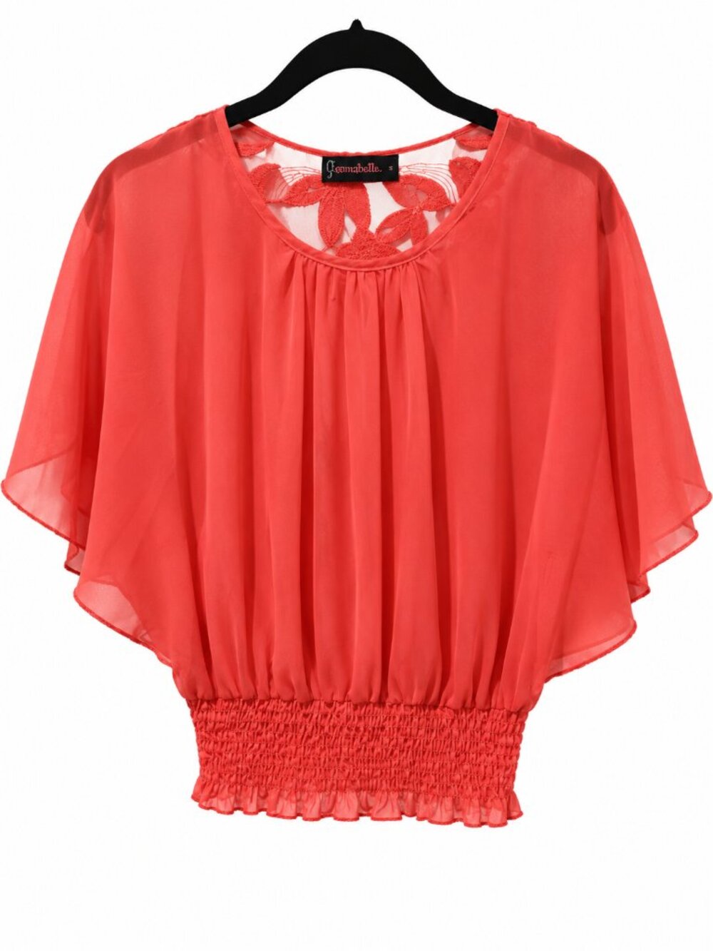 Annabelle Coral Chiffon Lace Back Blouse Size Small Boho Romantic Top